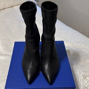 Stuart Weitzman black leather sock bootie